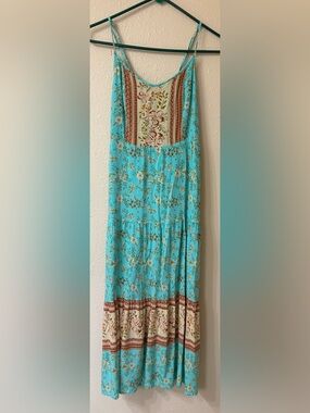 Turquoise Floral Maxi Dress with Border Trim